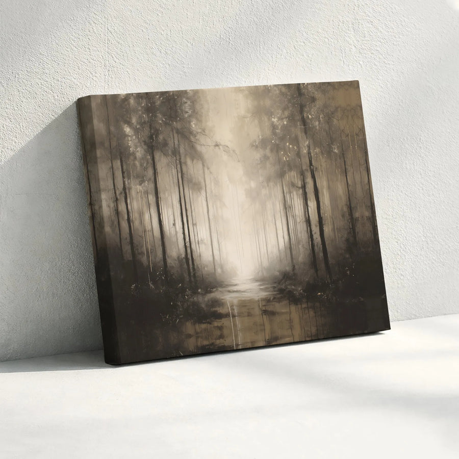 Misty Forest Canvas Wall Art | Abstract Landscape Painting Print | Premium Thick Gallery Wrap | Modern Rustic Home Decor Gift