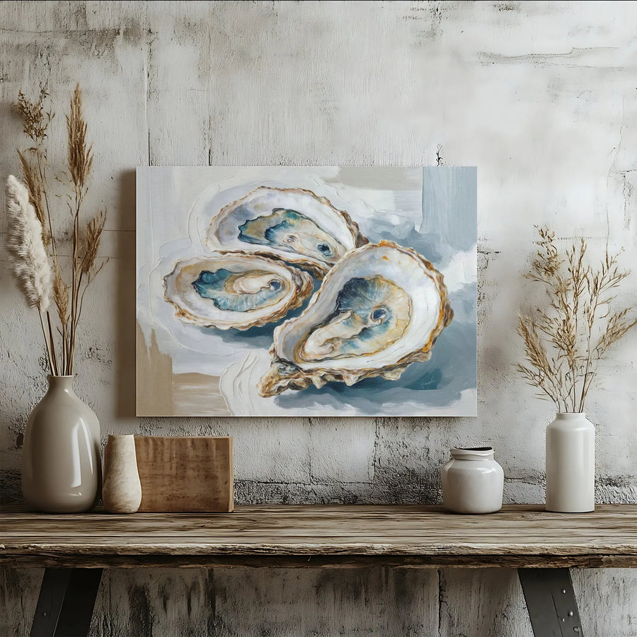 Oyster Shell Wall Art | Coastal Abstract Oil Painting Print | Premium Gallery Wrapped Canvas | Elegant Beach House Decor Gift
