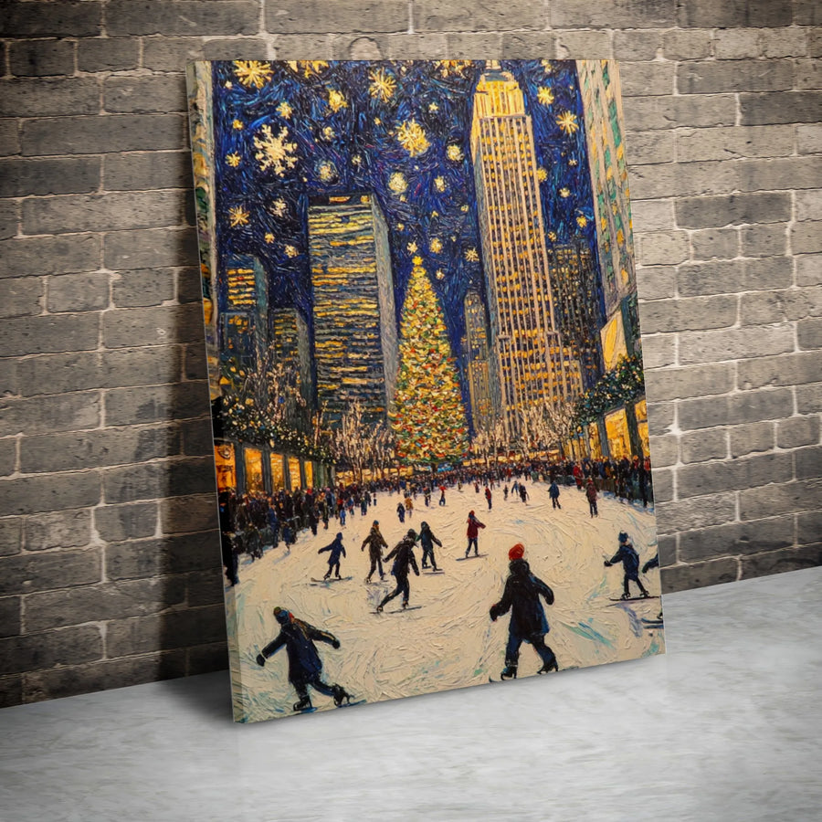 NYC Ice Skating Wall Art | Christmas in New York Canvas Print | Impressionist Winter Cityscape | Premium Holiday Home Decor Gift
