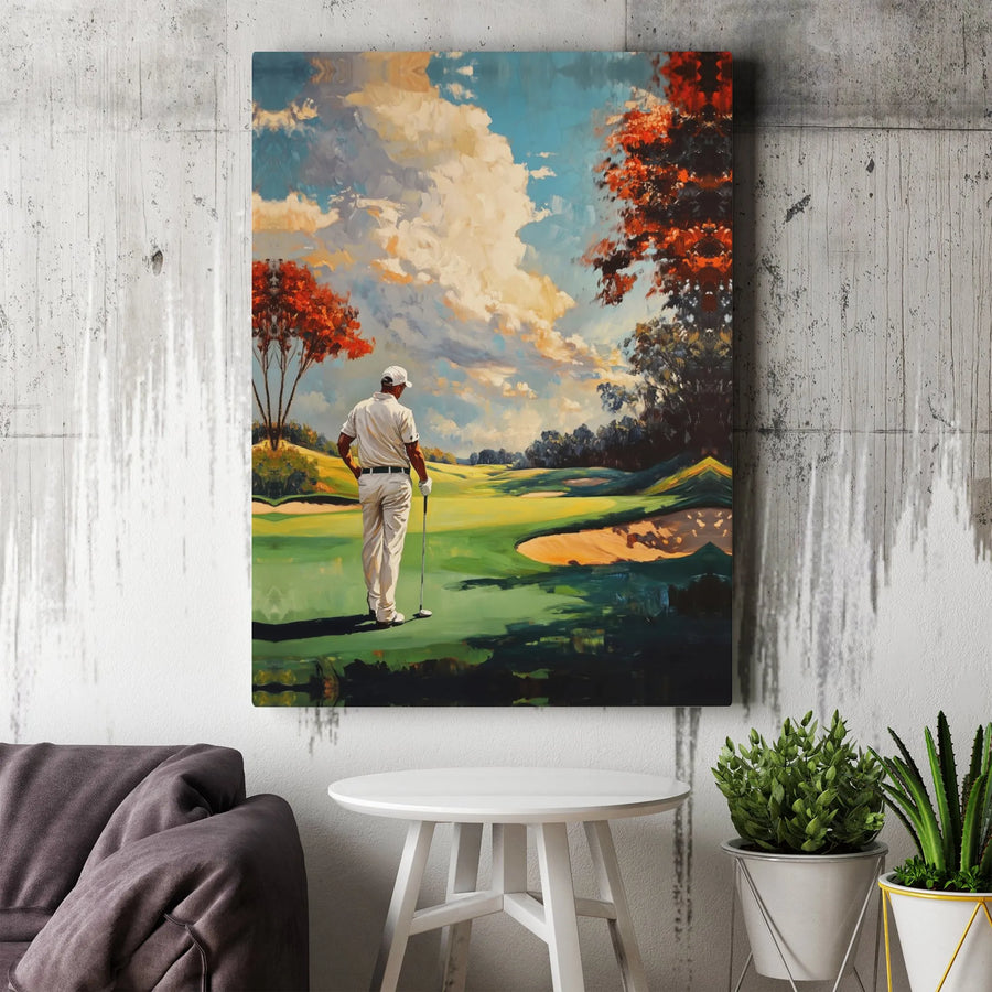 Golf Course Canvas Wall Art | Impressionist Golfer Painting | Gallery Quality Print for Man Cave | Unique Gift for Golfer Dad