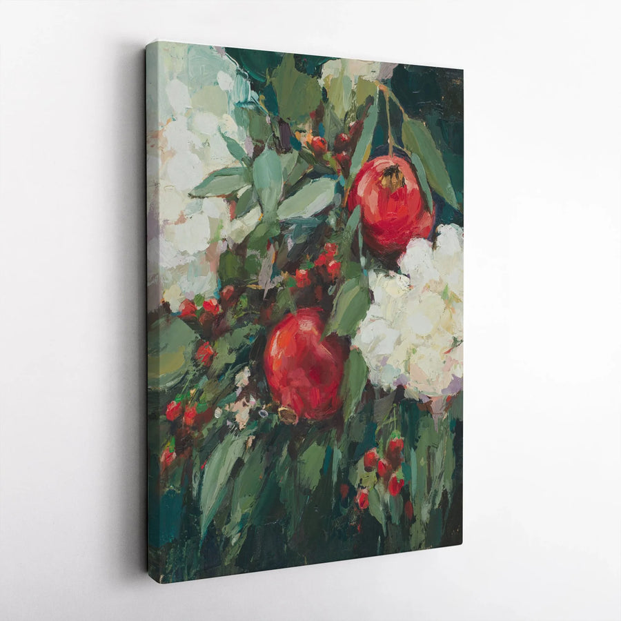 Pomegranate Vertical Canvas | Impressionist Fruit Painting Still Life | Premium Gallery Wrapped Canvas | Limited Edition Kitchen Wall Decor Gift