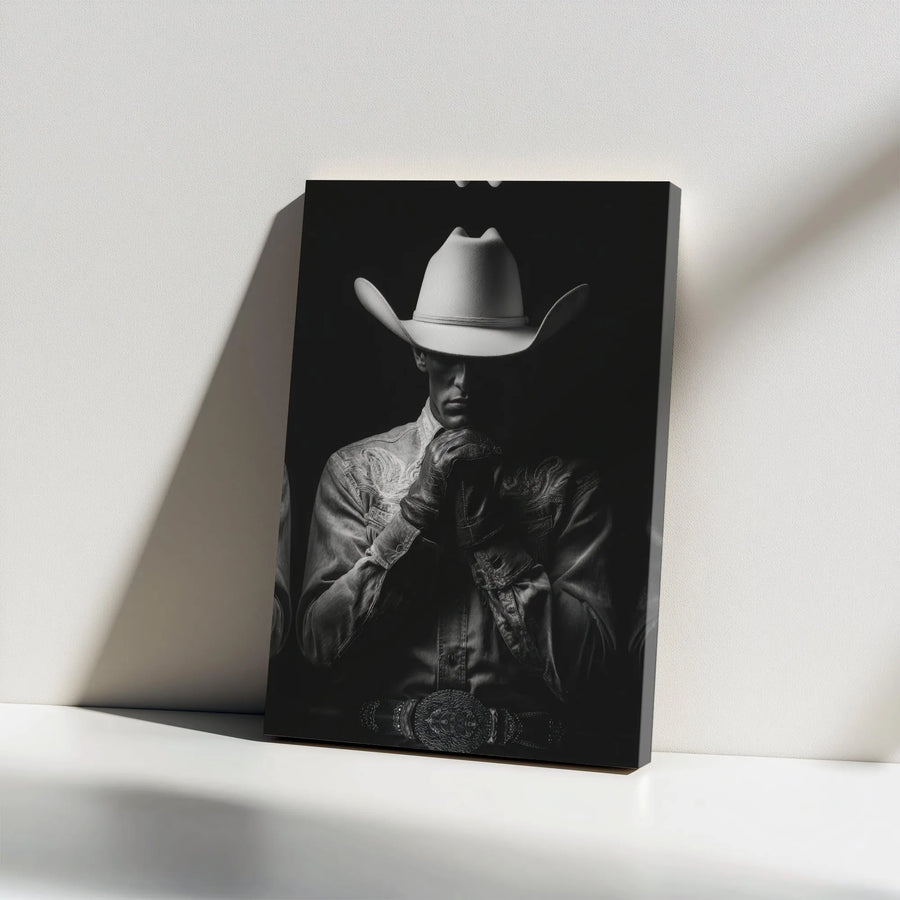 Cowboy Canvas Wall Art | Black and White Western Photography | Premium Gallery Quality Print | Rustic Farmhouse Decor Gift for Men