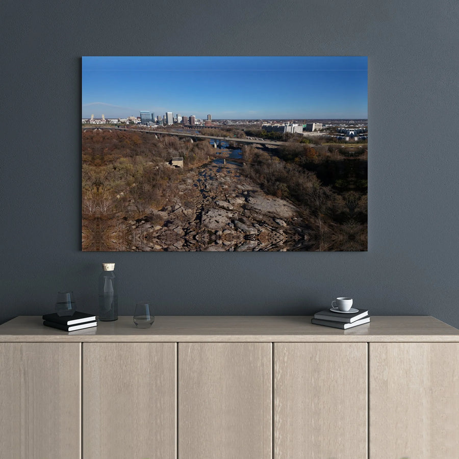 Richmond Virginia Skyline Canvas | James River Rapids Aerial View | Premium Gallery Wrap Wall Art | Urban Landscape Home Office Decor