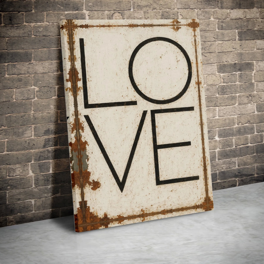 Rustic LOVE Sign Canvas Print | Industrial Typography Art with Rusted Metal Effect | Premium Thick Gallery Wrap | Unique Wedding Gift for Couple