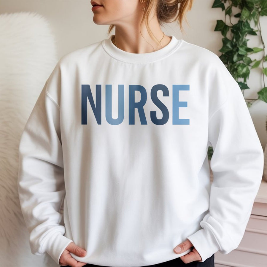 Nurse Sweatshirt | Minimalist Block Letter Graphic | Premium Cotton Blend Crewneck | Graduation Gift for Nursing Students and Registered Nurses
