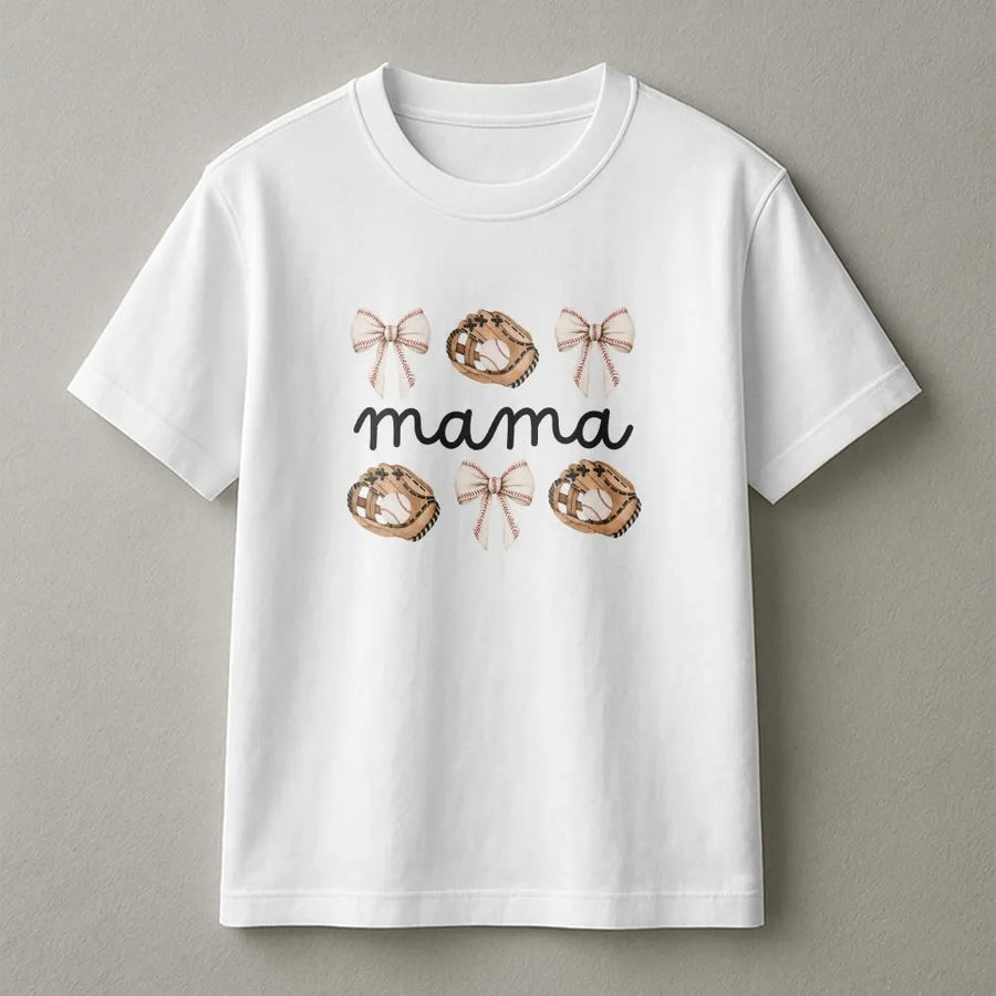 Baseball Mama T-Shirt | Coquette Game Day Tee with Bows Graphic | Soft Comfort Colors Cotton | Baseball Season Gift for Sport Mom