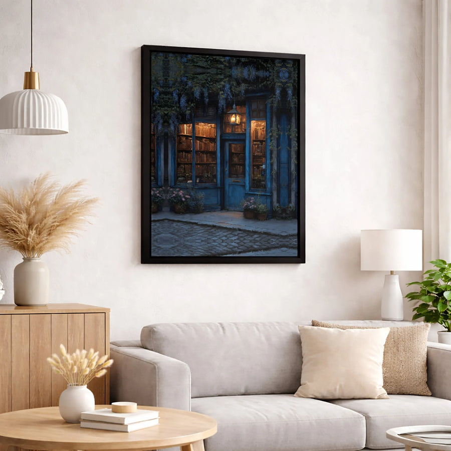 Cozy Bookstore Canvas Print | Whimsical Night Library Wall Art | Premium 1.25 Inch Gallery Wrap | Gift for Book Lovers and Readers