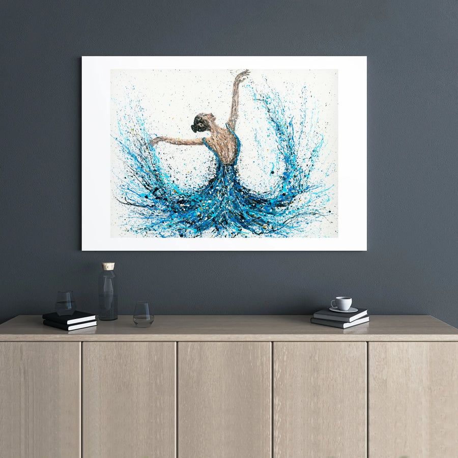 Abstract Ballerina Canvas Wall Art | Blue Paint Splatter Dancer Print | Premium Gallery Wrap 1.25" Frame | Modern Home Decor Gift for Her