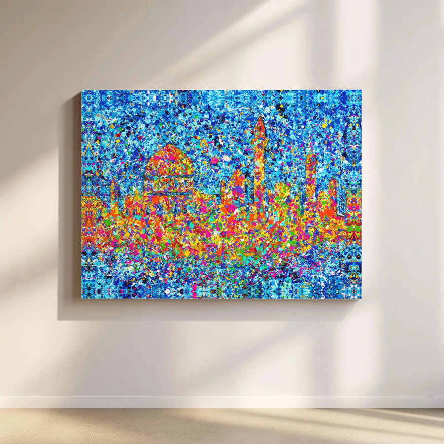 Taj Mahal Canvas Wall Art | Abstract Paint Splatter India Landmark | Premium Gallery-Quality Print | Modern Home Decor Gift for Traveler