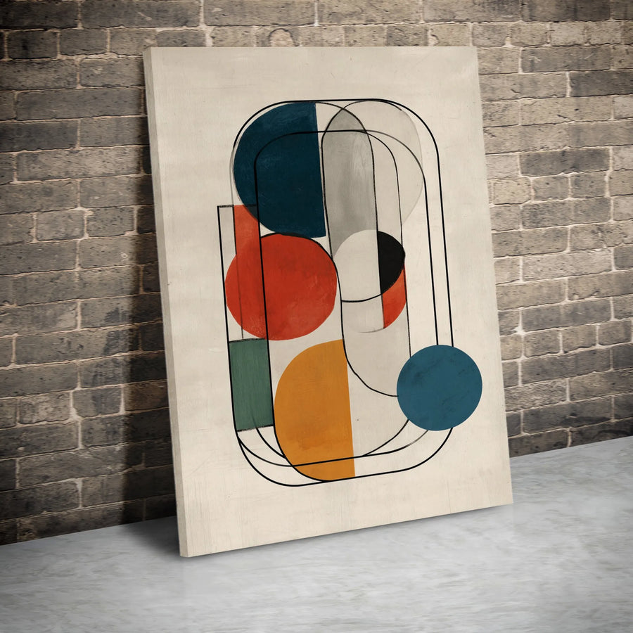 Abstract Geometric Vertical Canvas | Bauhaus Inspired Wall Art | Premium Thick Gallery Wrap | Contemporary Living Room Decor Gift