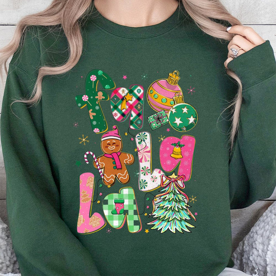 Fa La La Christmas Sweatshirt | Cute Gingerbread & Holiday Tree Graphic | Premium Cotton-Poly Blend | Festive Xmas Gift For Women