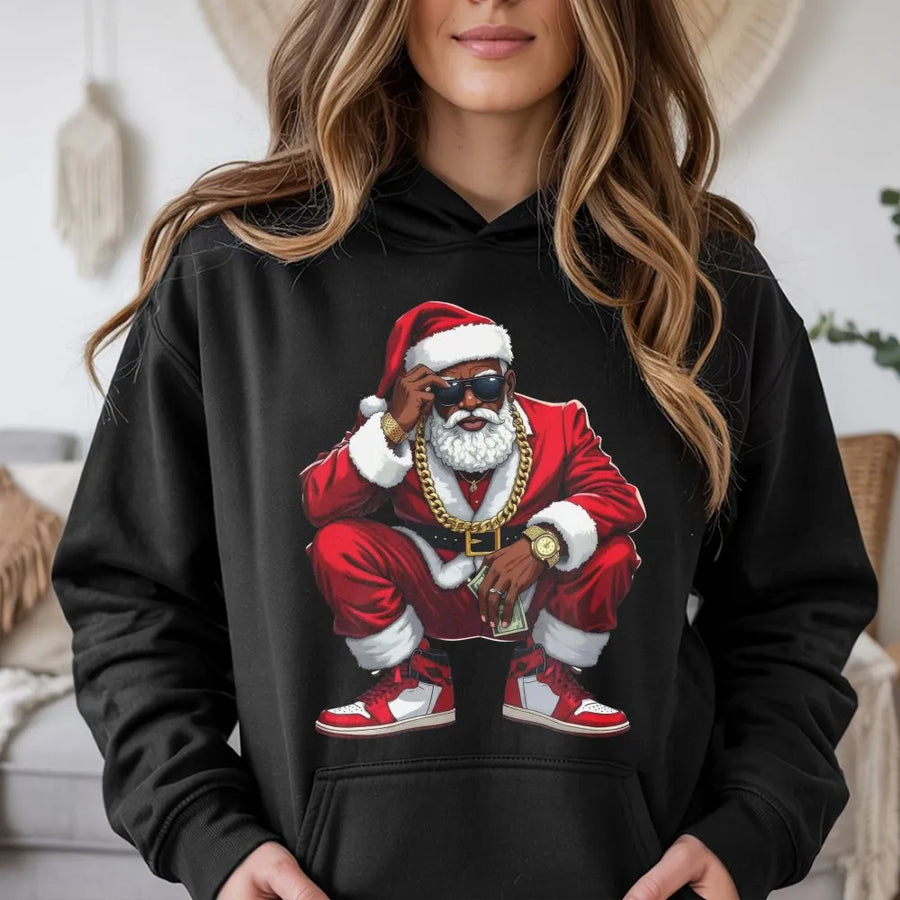 Black Santa Hoodie | Hip Hop Streetwear Style | Premium Cotton Blend | Funny Christmas Gift For Him & Her