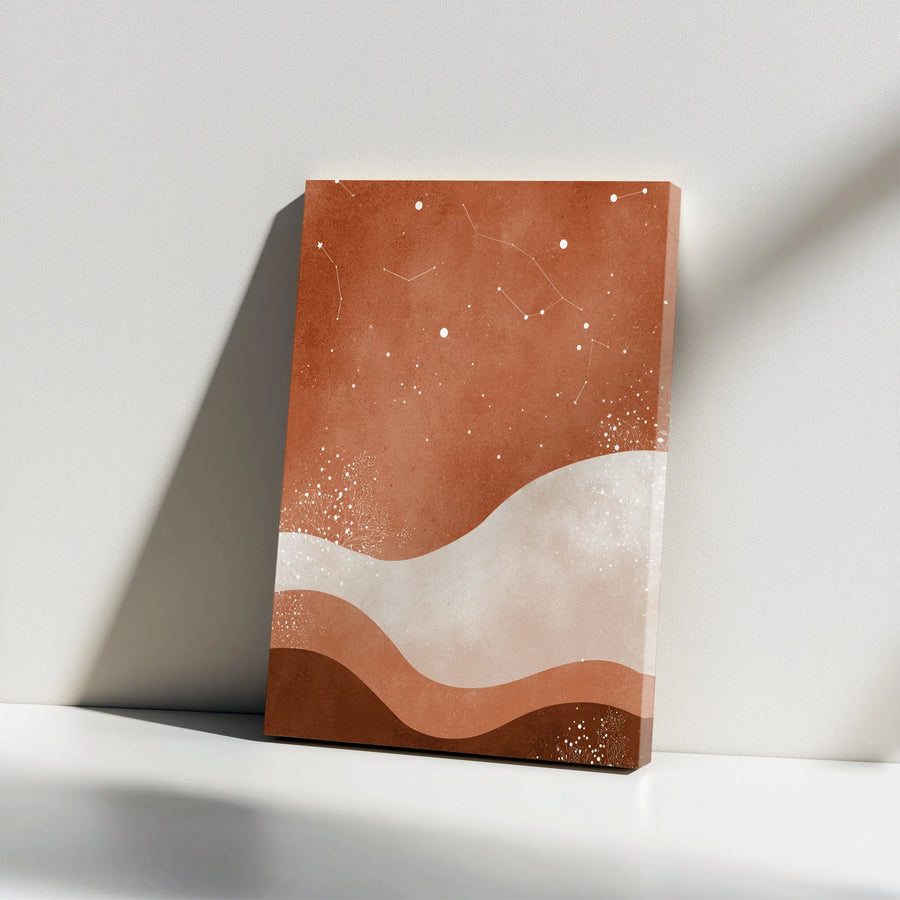Boho Abstract Wall Art | Terracotta Desert Hills and Night Sky Constellation | Premium Gallery Wrap Canvas | Modern Home Office Decor Gift