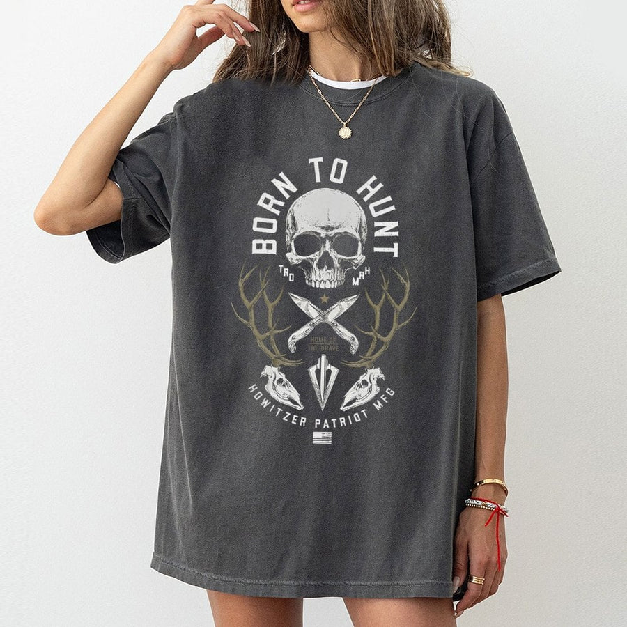 Born To Hunt T-Shirt | Patriotic Deer Antler Skull Graphic | 100% Cotton Premium Apparel | Outdoor Hunter Gift for Men & Women