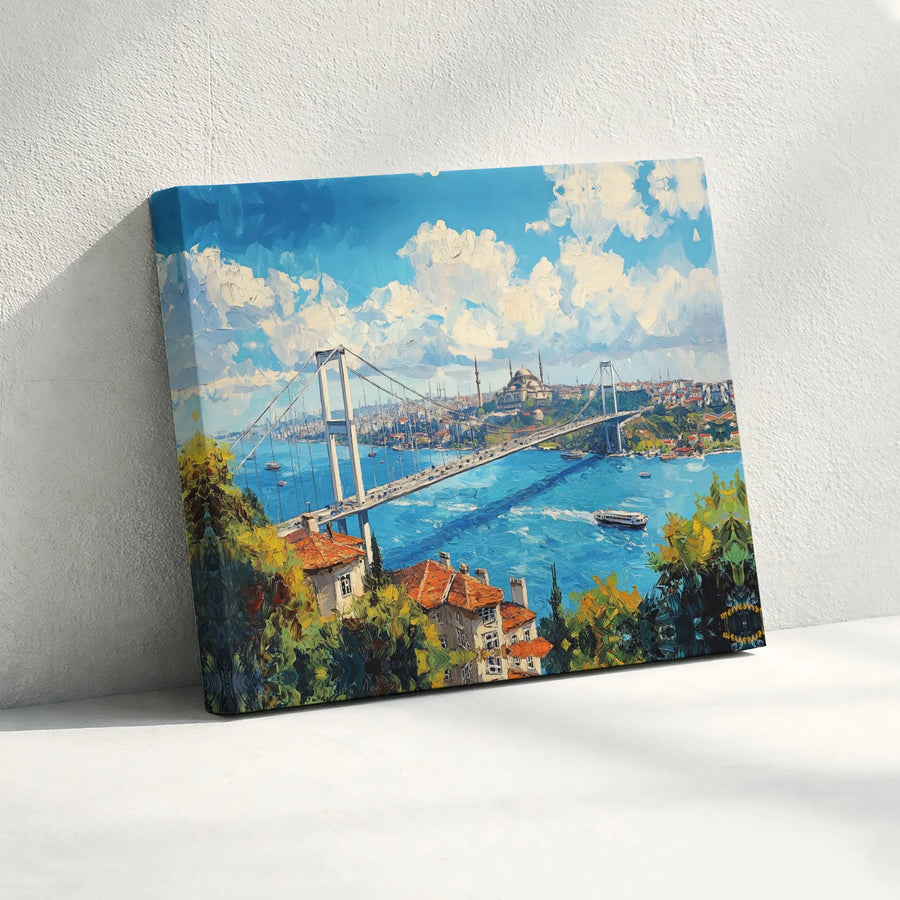 Istanbul Bosphorus Bridge Canvas Print | Impressionist Seascape Wall Art | Gallery Quality 1.25" Profile | Travel Decor Gift for Art Lovers