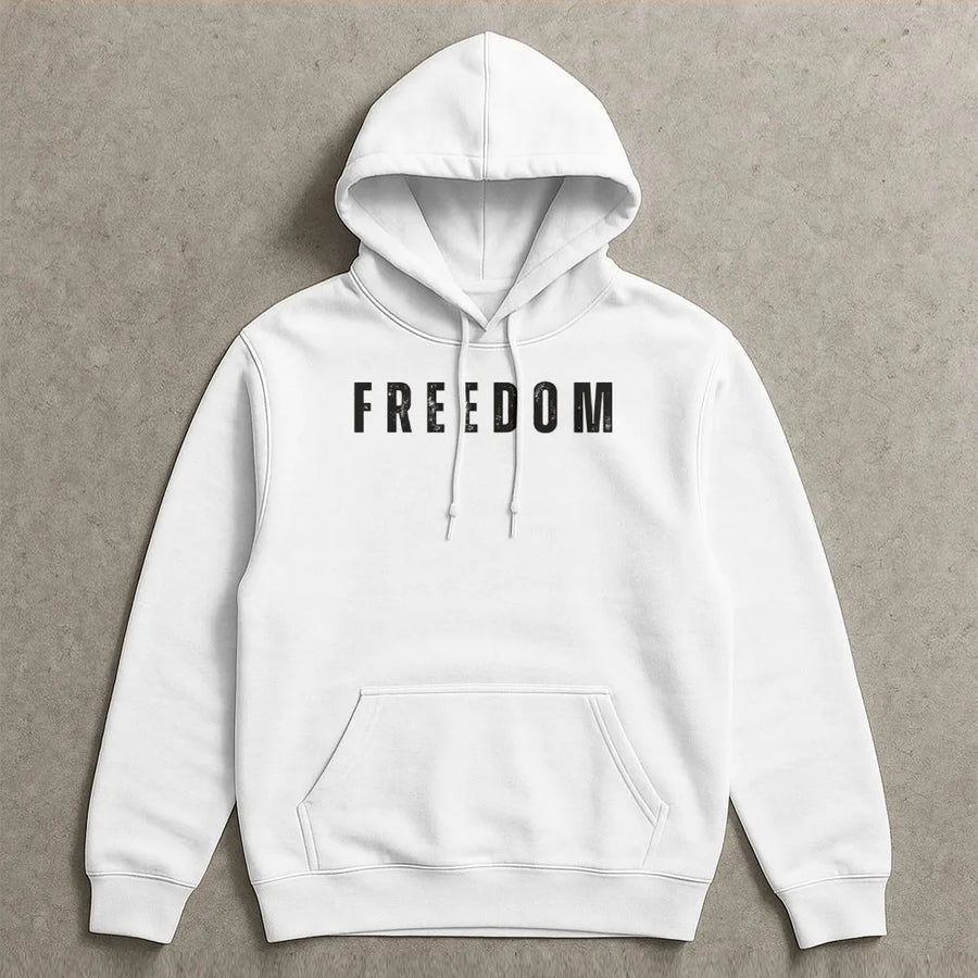 Freedom Graphic Hoodie | Distressed Lettering Print | Premium Cotton Blend | Patriotic Apparel For Conservative Supporters