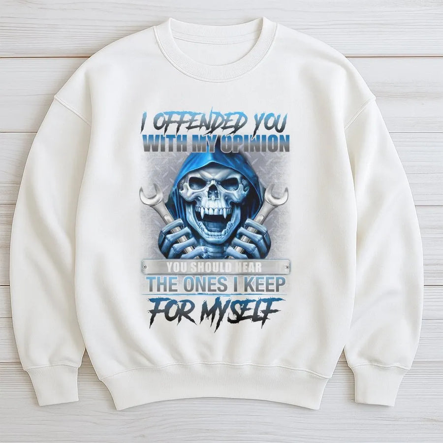 Mechanic Skeleton Sweatshirt | Sarcastic Auto Repair Quote Design | Premium Cotton Blend Crewneck | Funny Blue Collar Gift For Men And Women