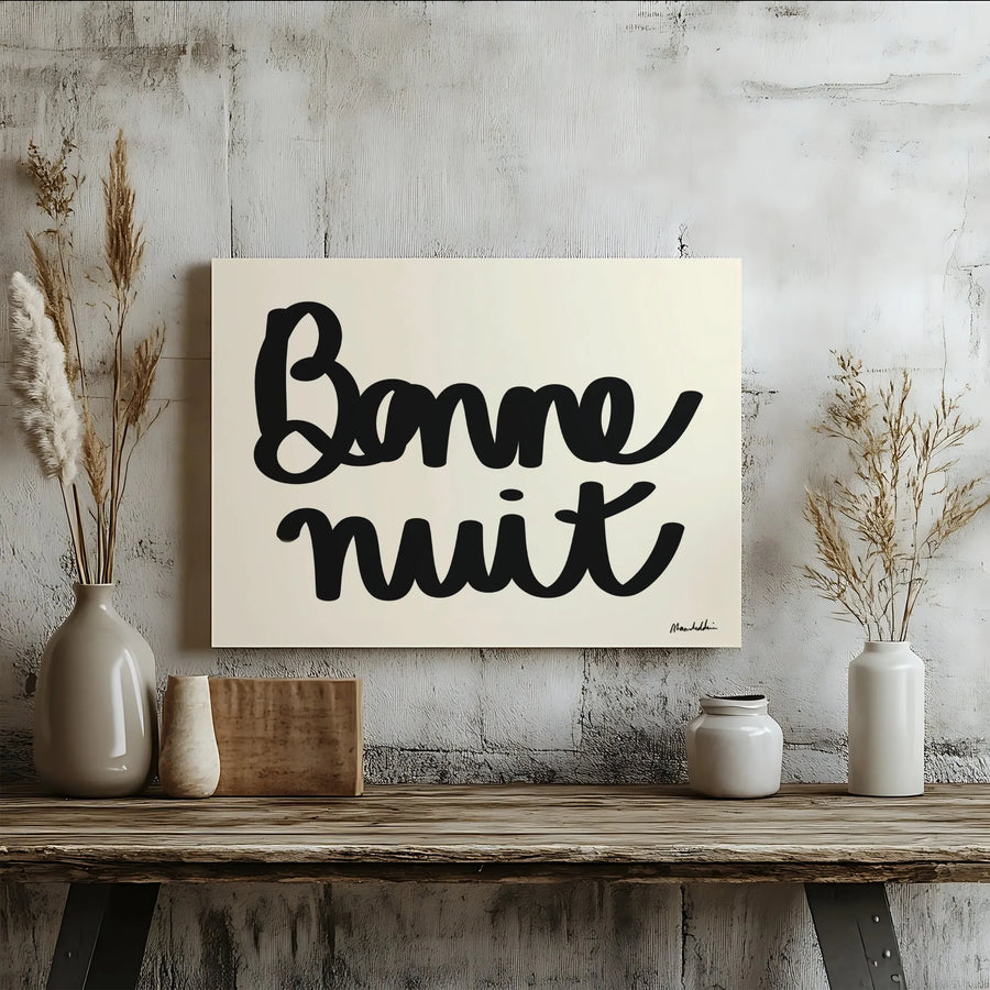 Bonne Nuit Wall Art | Modern French Typography Print | 1.25 Inch Gallery Wrap Canvas | Minimalist Bedroom Decor For Home
