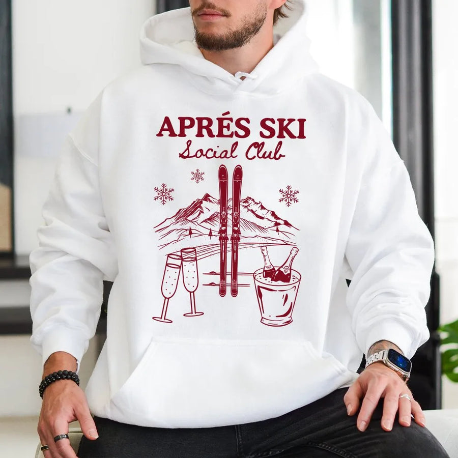 Après Ski Social Club Hoodie | Retro Winter Mountain Graphic | Premium Cotton Blend | Cozy Women's Ski Trip Gift