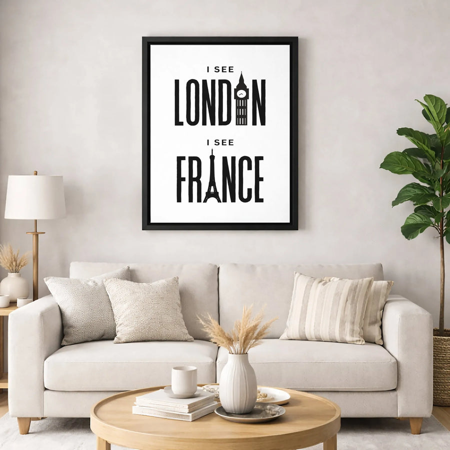 London France Travel Canvas Wall Art | Minimalist Big Ben Eiffel Tower Print | Premium Gallery Wrapped Decor | Modern City Landmark Home Gift