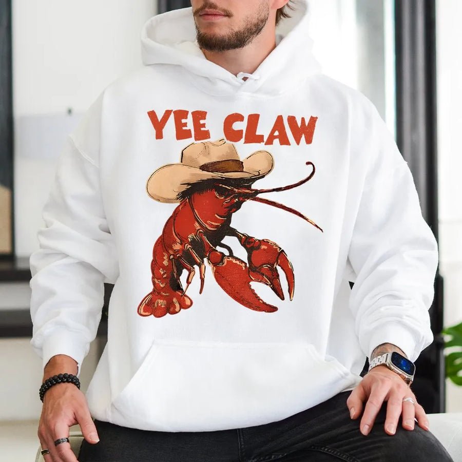 Lobster Cowboy Hoodie | Yee Claw Funny Western Graphic | Premium Cotton Blend | Gift for Ocean Lovers & Country Music Fans