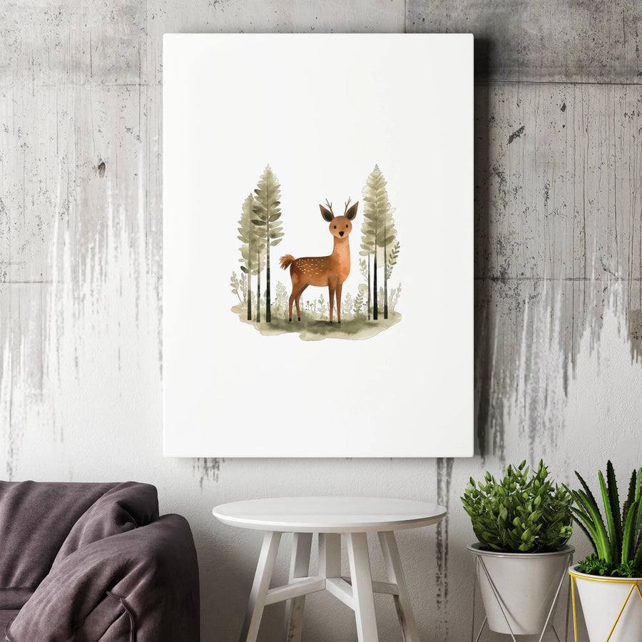 Cute Woodland Deer Wall Art | Watercolor Baby Animal Canvas Print | Premium Gallery Wrap Decor | Nursery or Kid’s Bedroom Gift