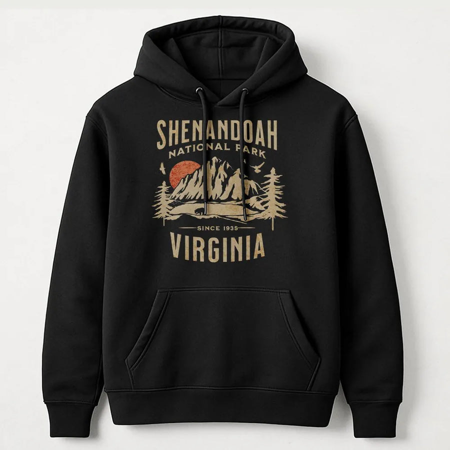 Shenandoah National Park Hoodie | Retro Mountain Forest Graphic | Premium Cotton Blend | Gift for Hikers, Nature Lovers & Virginia Travelers