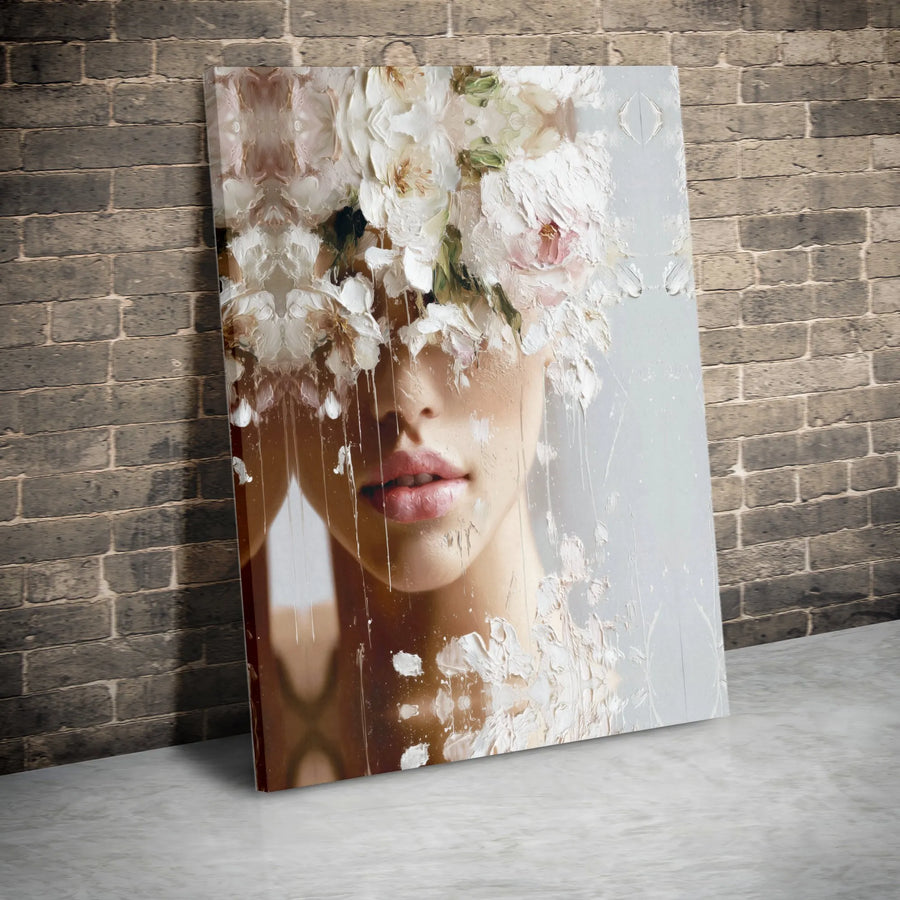 Abstract Floral Woman Canvas | Textured Flower Crown Art Print | Thick Gallery Wrap Canvas | Premium Modern Bedroom Decor Gift