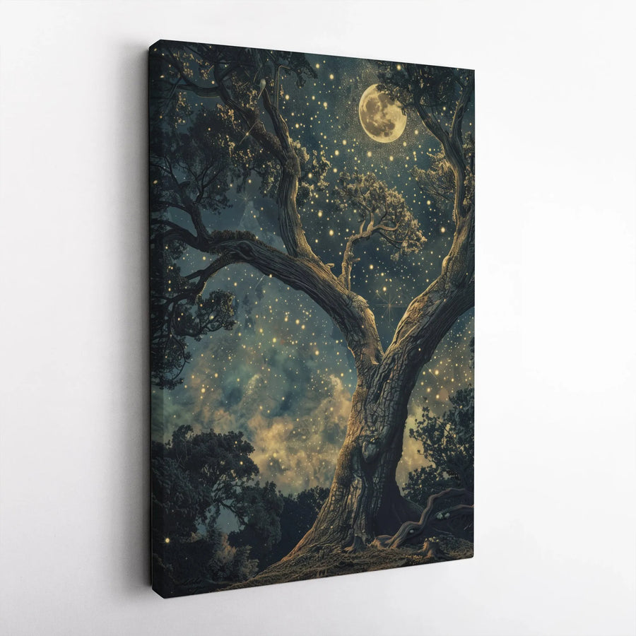 Enchanted Moonlit Tree Canvas Print | Starry Night Forest Wall Art | Premium Gallery-Wrapped 1.25" Profile | Magical Nature Home Decor Gift