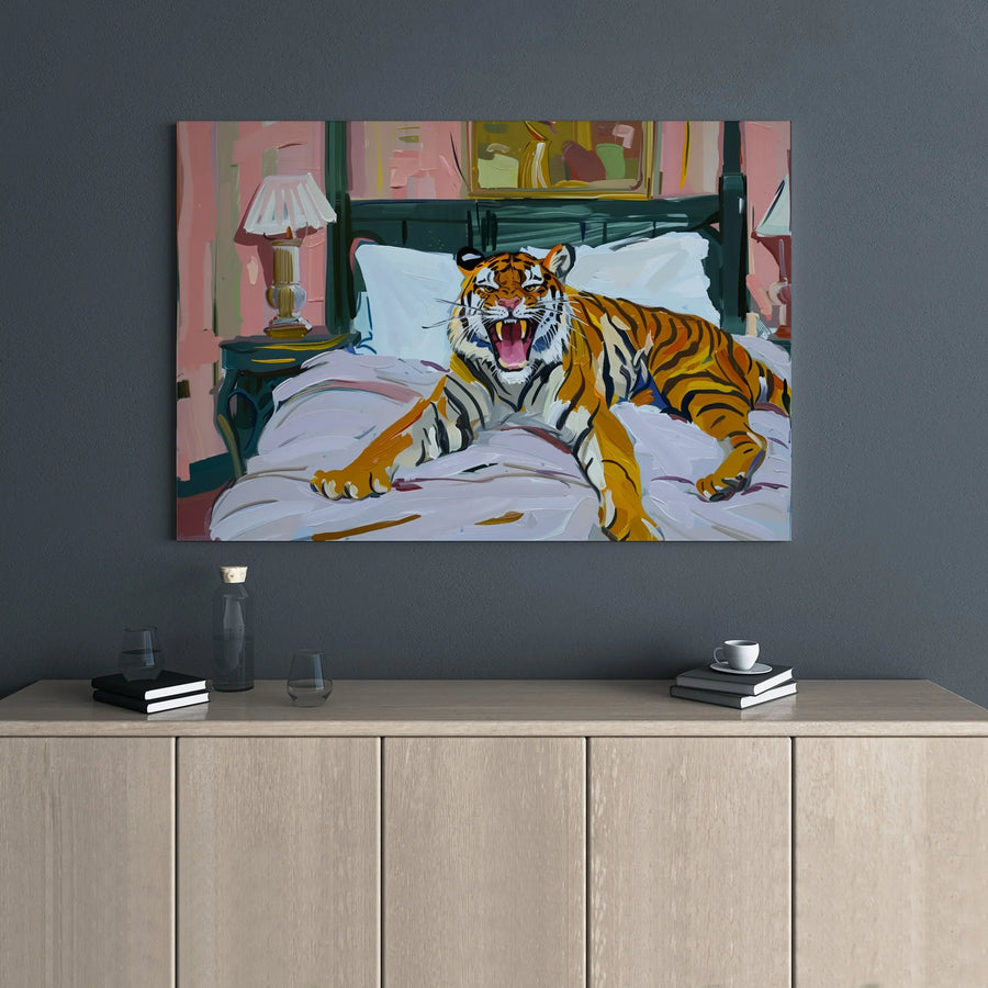 Roaring Tiger Canvas Print | Painterly Wildlife Bedroom Art | 1.25 Inch Gallery Wrapped Frame | Unique Statement Decor For Animal Lovers