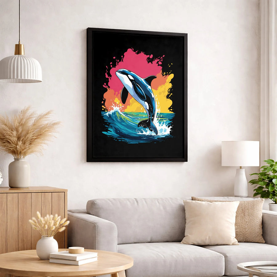 Jumping Orca Canvas Wall Art | Colorful Killer Whale Splash Design | Premium Fade-Resistant Print | Modern Home & Office Decor Gift
