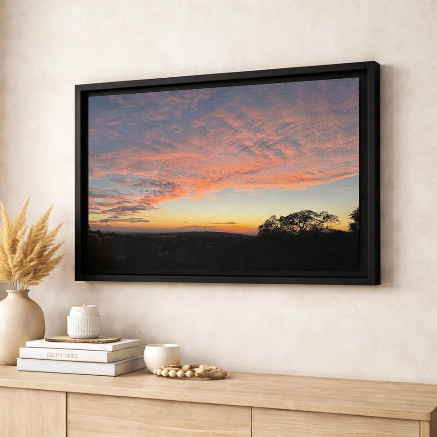 Sunset Landscape Canvas Wall Art | Pink Cloud Horizon Silhouette | Premium Gallery Wrapped Print | Nature Home Decor Gift