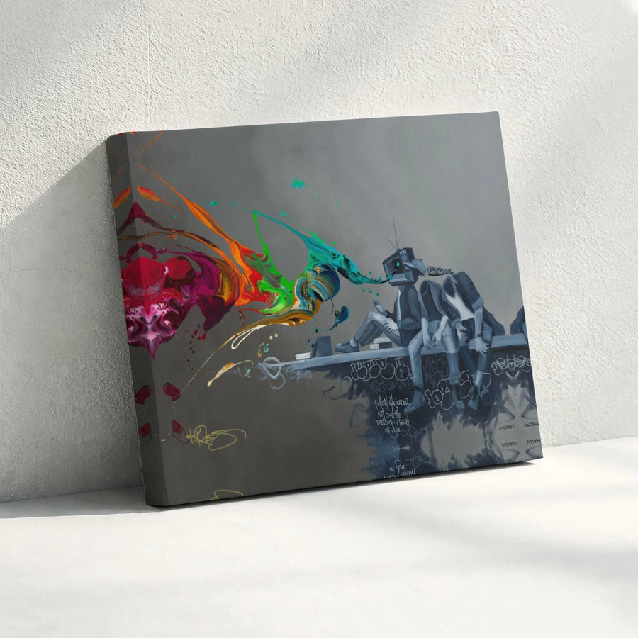 Graffiti TV Head Canvas Print | Abstract Street Art Wall Decor | Premium 1.25" Gallery Wrap | Modern Home Office Gift