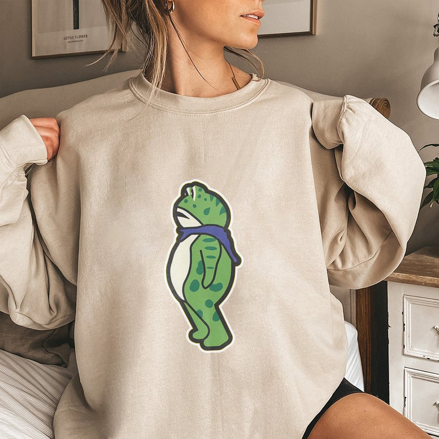 Portland Frog Protester Sweatshirt | Cute Graphic Amphibian Design | Premium Cotton Blend | Cozy Unisex Pullover for Nature Lovers