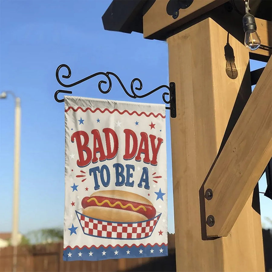 Funny Hotdog Garden Flag | Bad Day To Be A Hotdog Quote | Double-Sided Weatherproof Banner | Summer BBQ Party Decor Gift for Grill Master