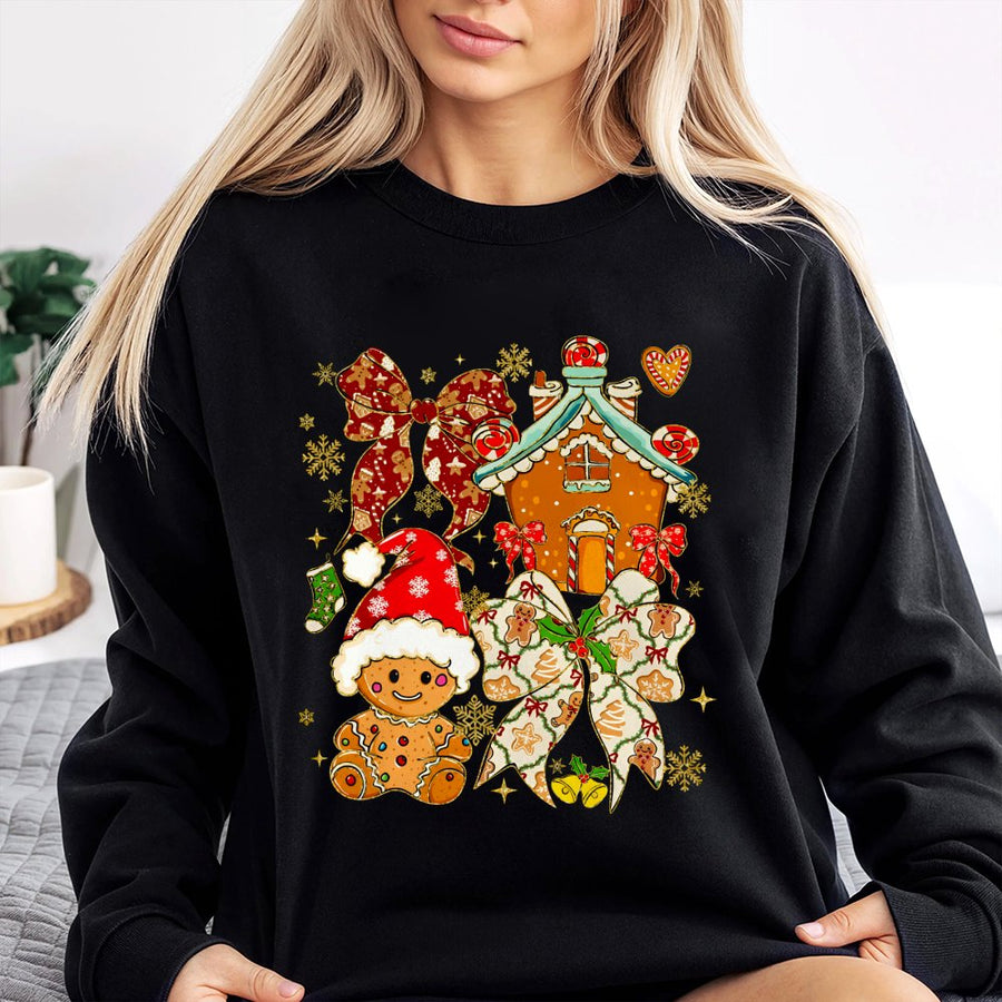 Gingerbread Man Christmas Sweatshirt | Festive Holiday Gingerbread House Graphic | Soft Cotton Blend Cozy Pullover | Cute Xmas Gift for Women & Men