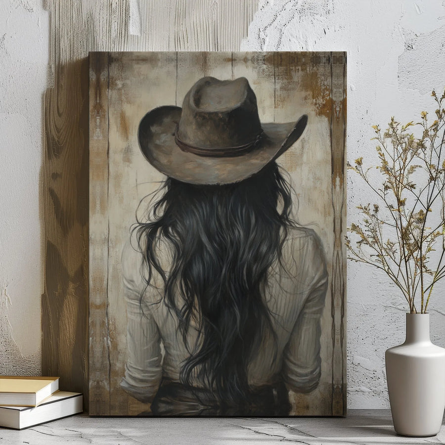Cowgirl Wall Art Canvas | Rustic Western Portrait Painting | Premium Gallery Wrapped Decor | Gift for Country Western Enthusiasts