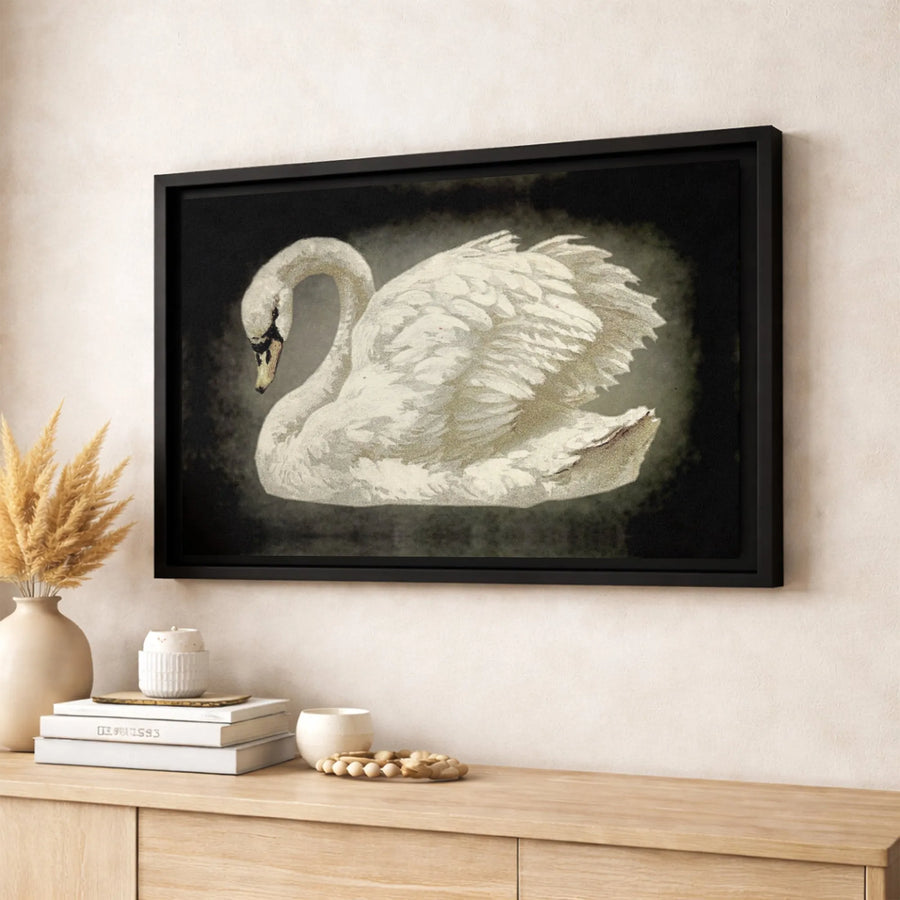 White Swan Wall Art | Moody Dark Aesthetic Canvas Print | 1.25 Inch Premium Gallery Wrap | Elegant Nature Home Decor Gift