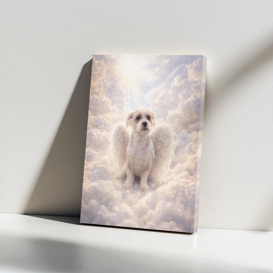 Dog Memorial Canvas Art | Heavenly Angel Dog Portrait with Wings | Premium Gallery Wrapped Canvas | Sympathy Gift for Grieving Dog Owner