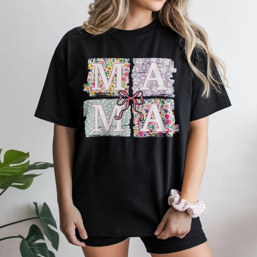 Mama T-Shirt with Coquette Bow | Floral Graphic Mom Sweatshirt | Soft Cotton-Poly Blend | Mother's Day Gift for New Moms