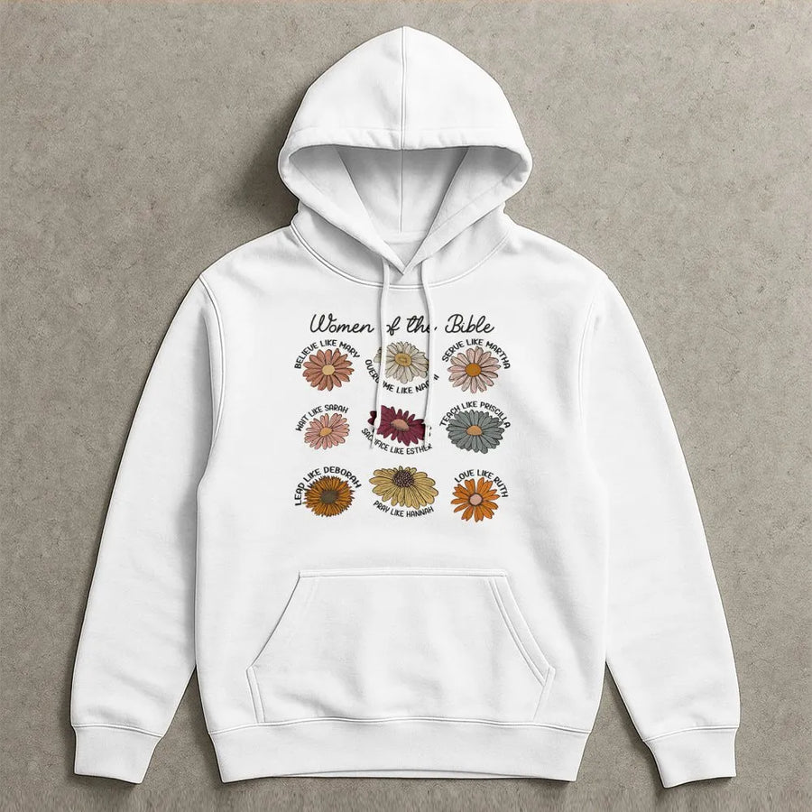 Women of the Bible Hoodie | Christian Faith Daisy Floral Design | Premium Cotton Blend | Religious Gift for Her Bible Study Group