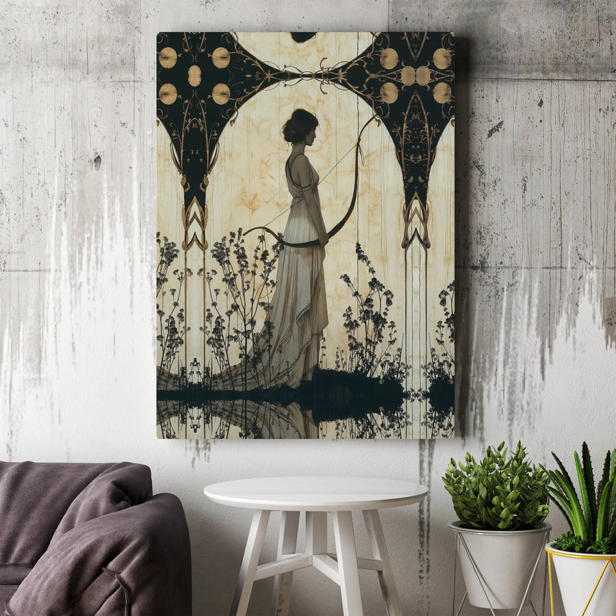 Artemis Goddess Canvas Print | Art Nouveau Hunter Aesthetic Wall Art | Premium Gallery Wrapped Canvas | Mythological Home Decor Gift