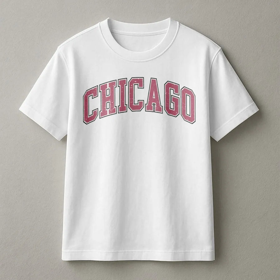 Chicago T-Shirt | Vintage Varsity Lettering Design | Premium Cotton Blend | Retro City Souvenir Gift for Men and Women
