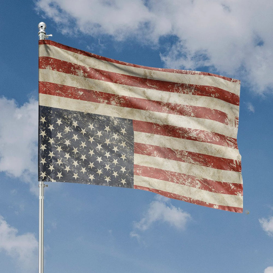 American Flag House Banner | Distressed Vintage Style U.S. Flag | Weather-Resistant Polyester | Patriotic Home Decor Gift