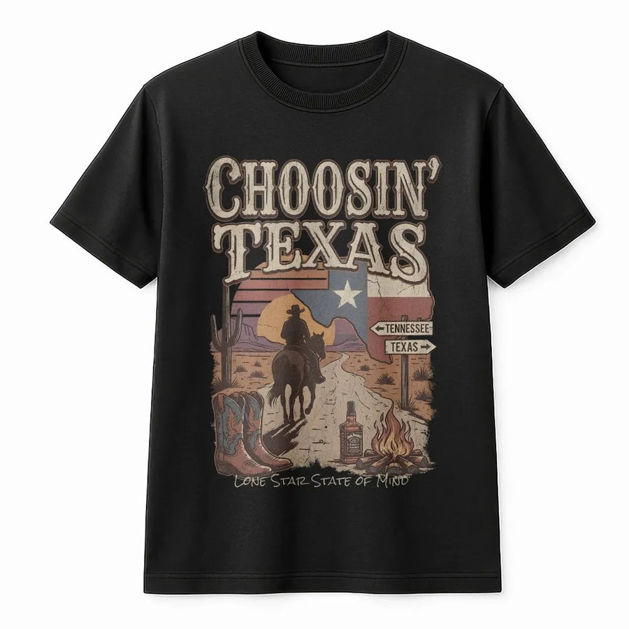 Texas T-Shirt | Retro Western Graphic Pullover | Soft Cotton Blend Crewneck | Funny Lone Star State of Mind Gift for Texan