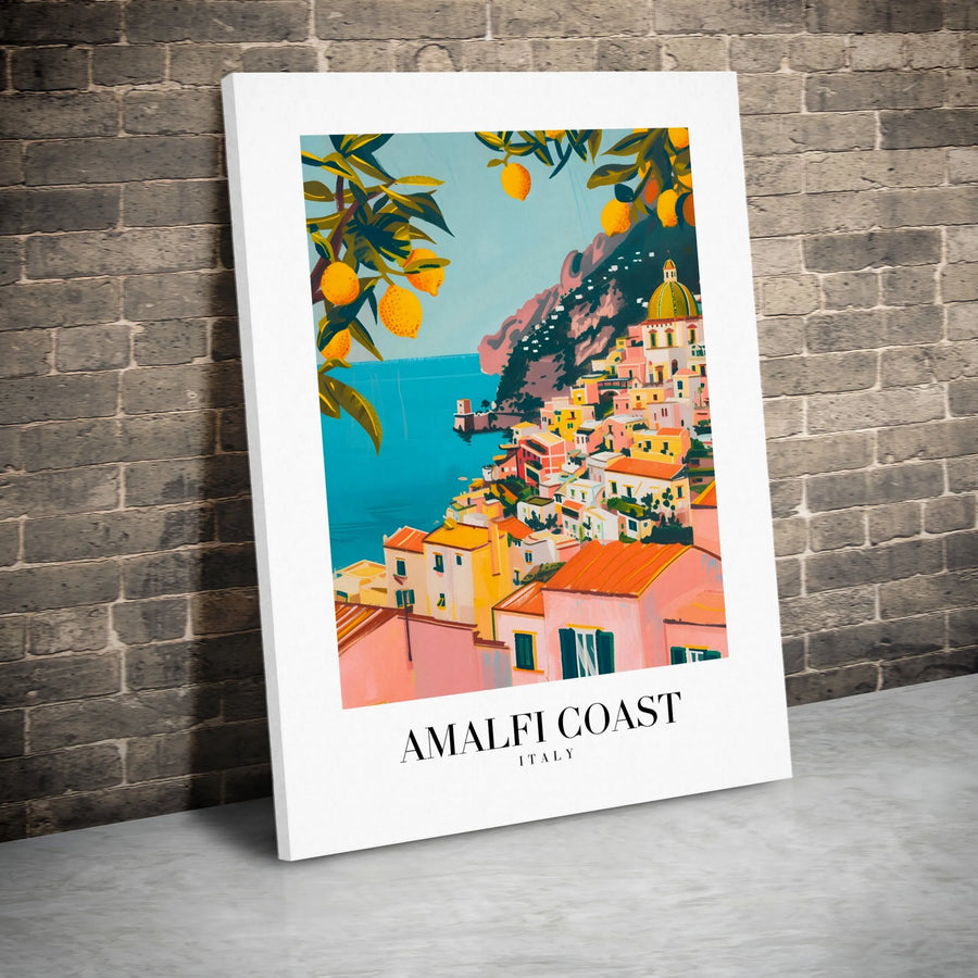 Amalfi Coast Wall Art | Positano Inspired Italy Travel Poster | Premium Gallery-Wrapped Canvas Print | Mediterranean Home Decor Gift