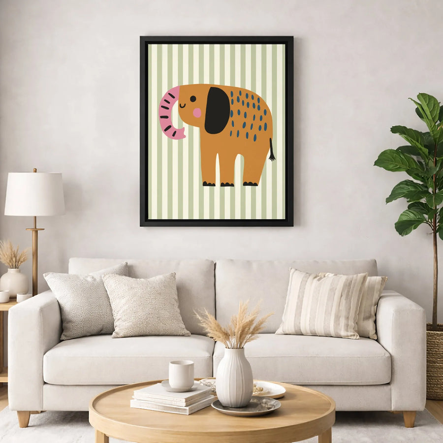 Cute Elephant Wall Art | Modern Cartoon Animal Nursery Decor | Premium Gallery Wrap Canvas | Whimsical Safari Baby Room Gift