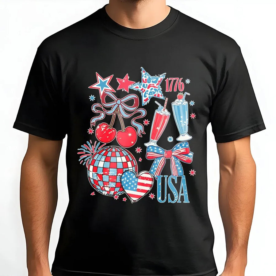 USA Coquette T-Shirt | Grunge Aesthetic American Flag Graphic | Premium 100% Cotton | Patriotic 4th of July Gift for Women and Men