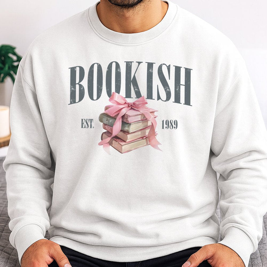 Bookish Sweatshirt | Coquette Aesthetic Book Stack Design | Premium Cotton Blend | Gift for Readers and Bookworms
