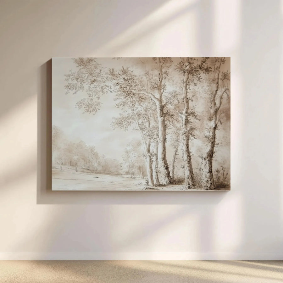 Vintage Forest Sketch Canvas Art | Antique Tree Landscape Drawing | Premium 1.25" Gallery Wrap | Rustic Farmhouse Wall Decor Gift